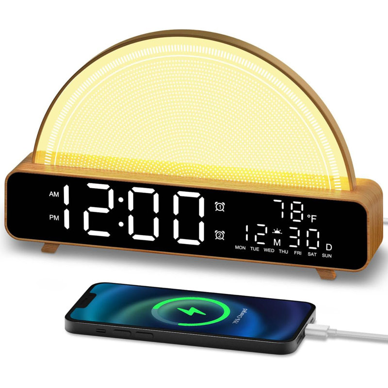 Sunrise Alarm Clock Wake Up Light With Sunrise Simulation White Noise Machine Touch Control Bedside Lamps Colours Atmosphere Lamp 30/60/90 Sleep Timer 13 Nature Sounds