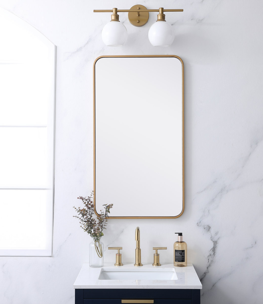 Sabine Metal Rounded Rectangle Wall Mirror, 36" x 20", Brass
