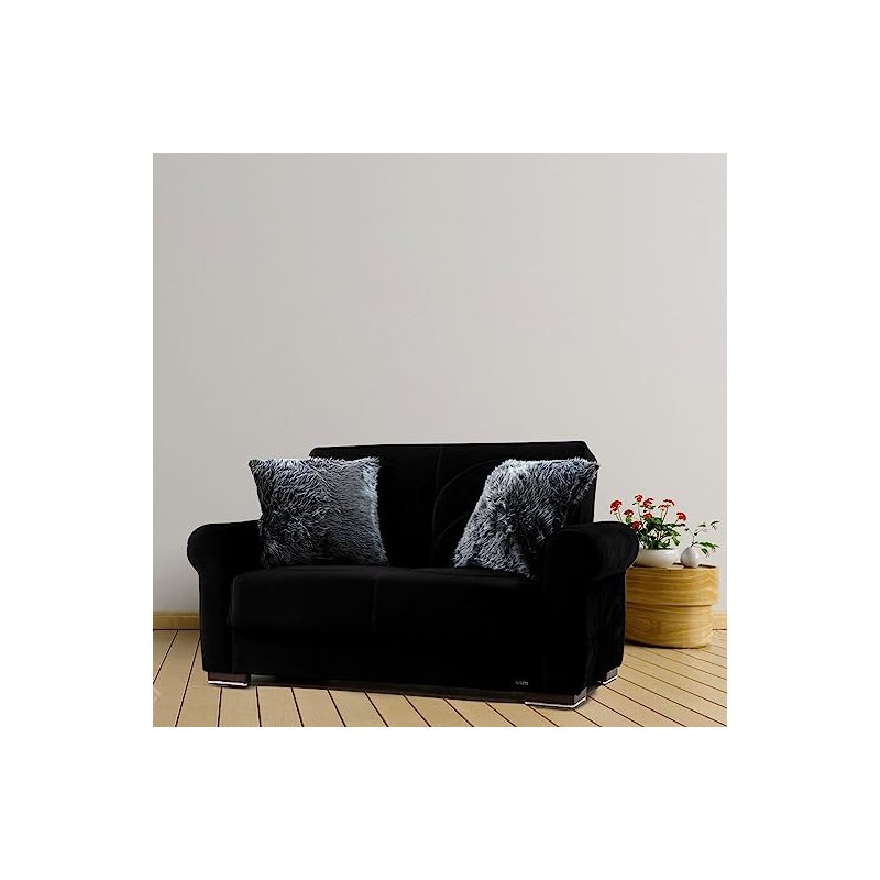 Causeuse-lit convertible en tissu Iliyka, Mélange de polyester noir