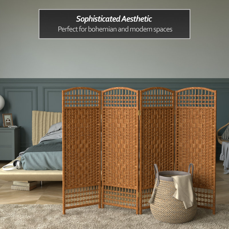 47.25" x 48" Fiber Weave 3 Panel Room Divider, 4 Panel, Dark Beige