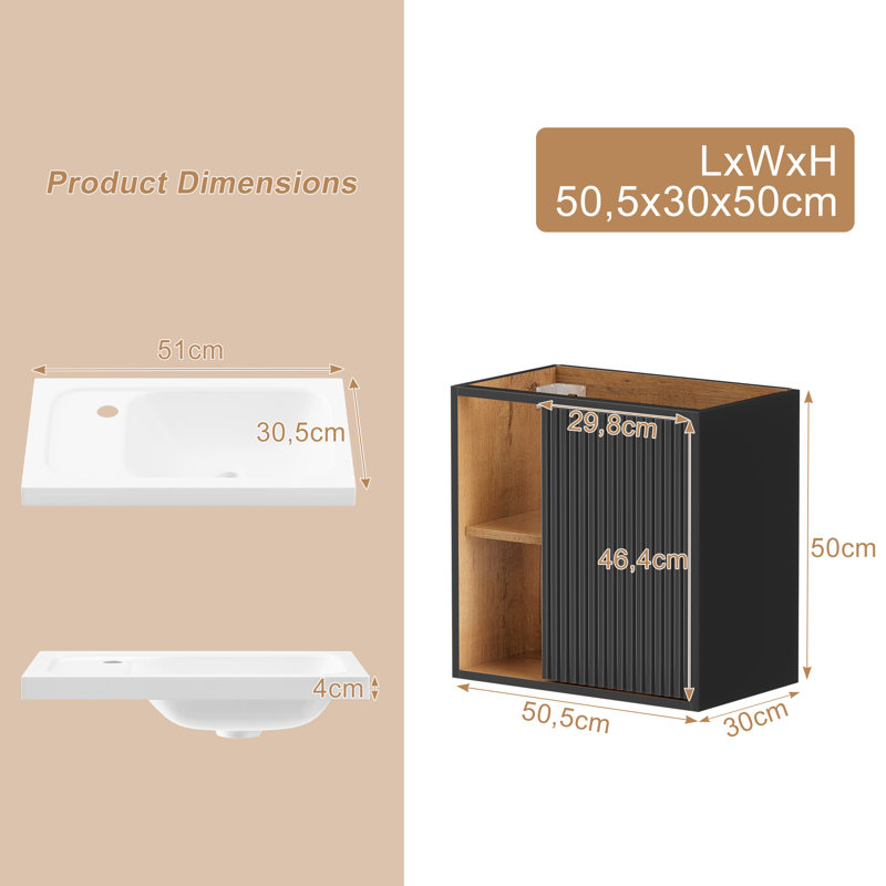 500mm Single Bathroom Vanity with Basin, Dark Grey