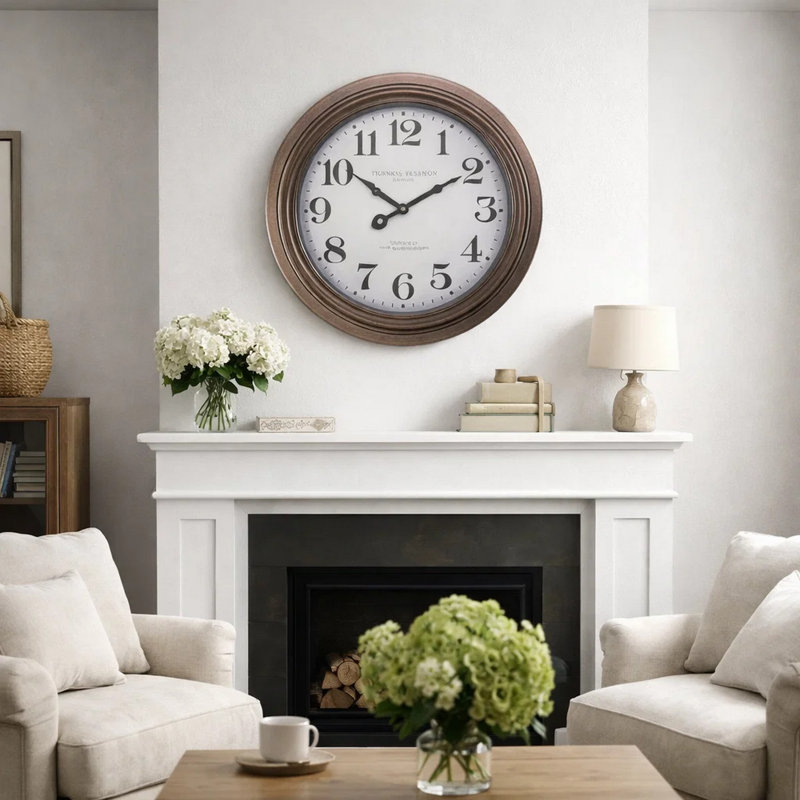 Clocks, 20" Round, Wall Clock, Antique Brown, Transitional