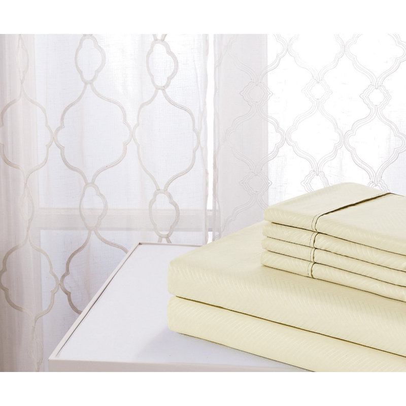 Ivory Chevron Embossed Bamboo and Microfiber Full Sheet Set