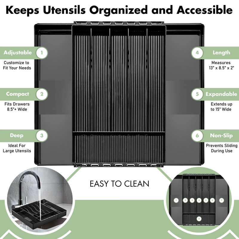 Sorbus Silverware Organiser, Noir, noir, noir, noir
