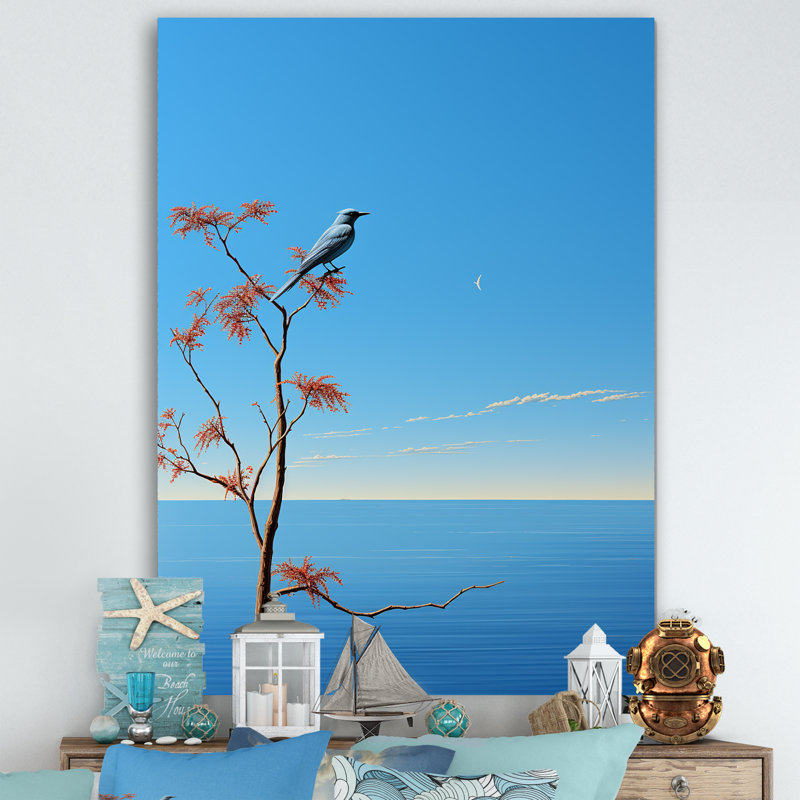 Horizon côtier de mouette sur toile, H 32 po x l 16 po x P 1 po, Toile tendue