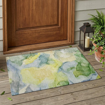 2' X 3' Yellow Abstract Washable Non Skid Indoor Outdoor Area Rug