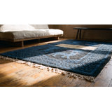 Allover Blue Chinese Wool Antique Hand Knotted Pile 1930s Rug