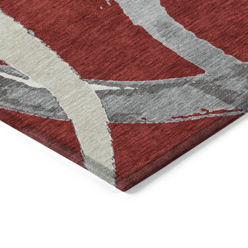 Red Synthetic Rectangular Washable 5' x 7' Area Rug