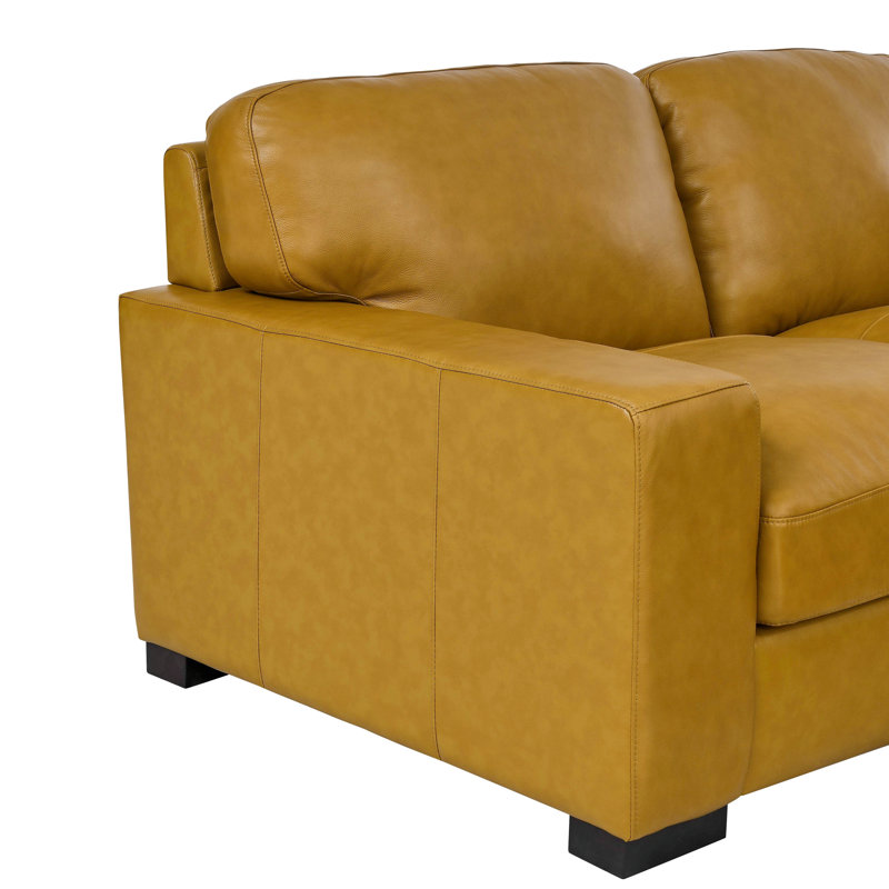 Canapé modulaire rembourré 4 pièces Kimesville, Cuir véritable jaune foncé