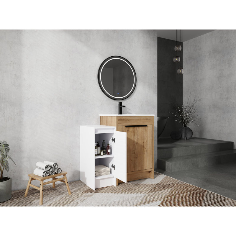 Meuble-lavabo de salle de bain avec lavabo en céramique et armoire de rangement