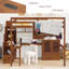 Lit mezzanine en bois avec bureau, bibliothèques, garde-robe et escalier de rangement intégré, parfait pour un usage peu encombrant et multifonctionnel-1011546277