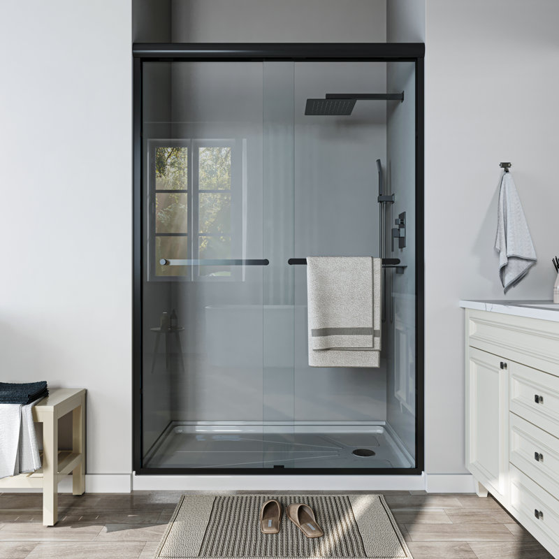 46 In.-48 In. W X 72 In. H Sliding Framed Shower Door With Clear Glass, Matte Black