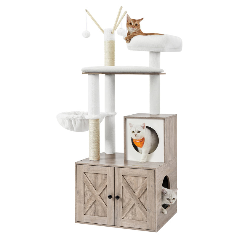 Greige 55.1" Cat Tree with Sisal Scratching Posts and Litter Box Enclosure