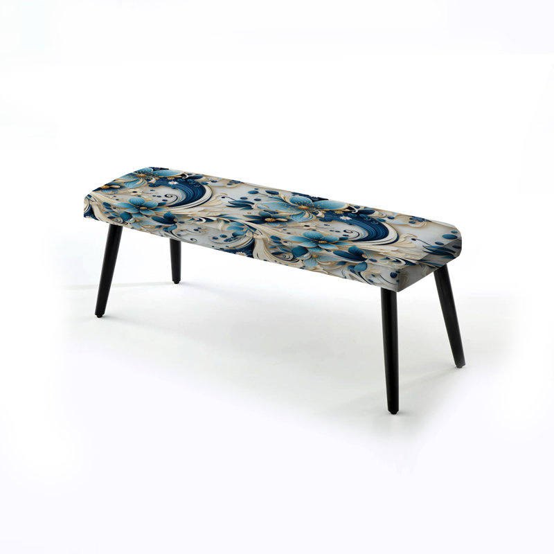 Banc rembourré à motif cachemire noir, Nautical Allure Paisley Pattern VIII