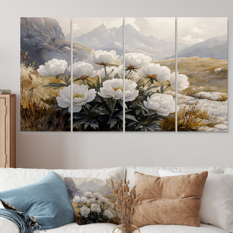 Cline - pivoines - art mural traditionnel, H 28 po x l 48 po, 4