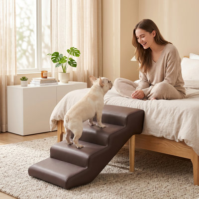 Furniture-Style Pet Stairs for Dogs & Cats, Solid Wood Frame Dog Steps for Bed & Couch, Non-Slip Upholstered Pet Staircase, Up to 220 lbs