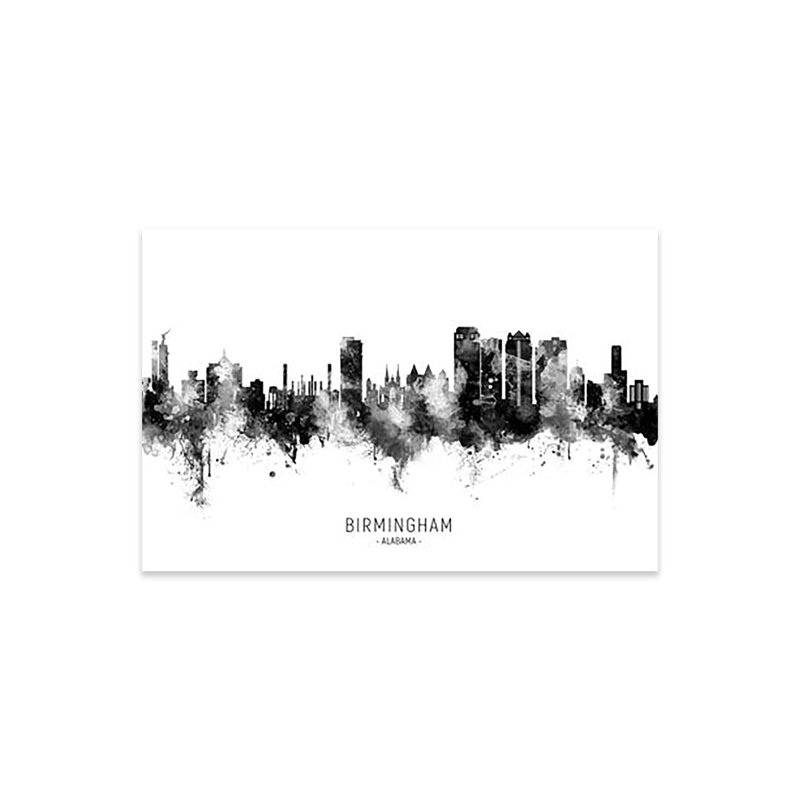 «Birmingham Alabama Skyline», impression en noir et blanc sur verre acrylique, H 24 po x l 16 po x P 0,25 po