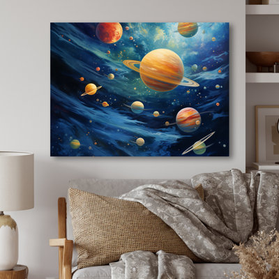 Blue And Orange Planet Odyssey II - Space Planet Metal Wall Art