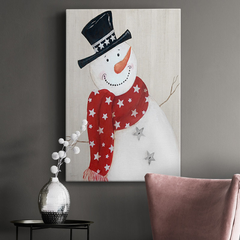 Bonhomme de neige festif I, toile tendue avec châssis de qualité supérieure - prête à être accrochée