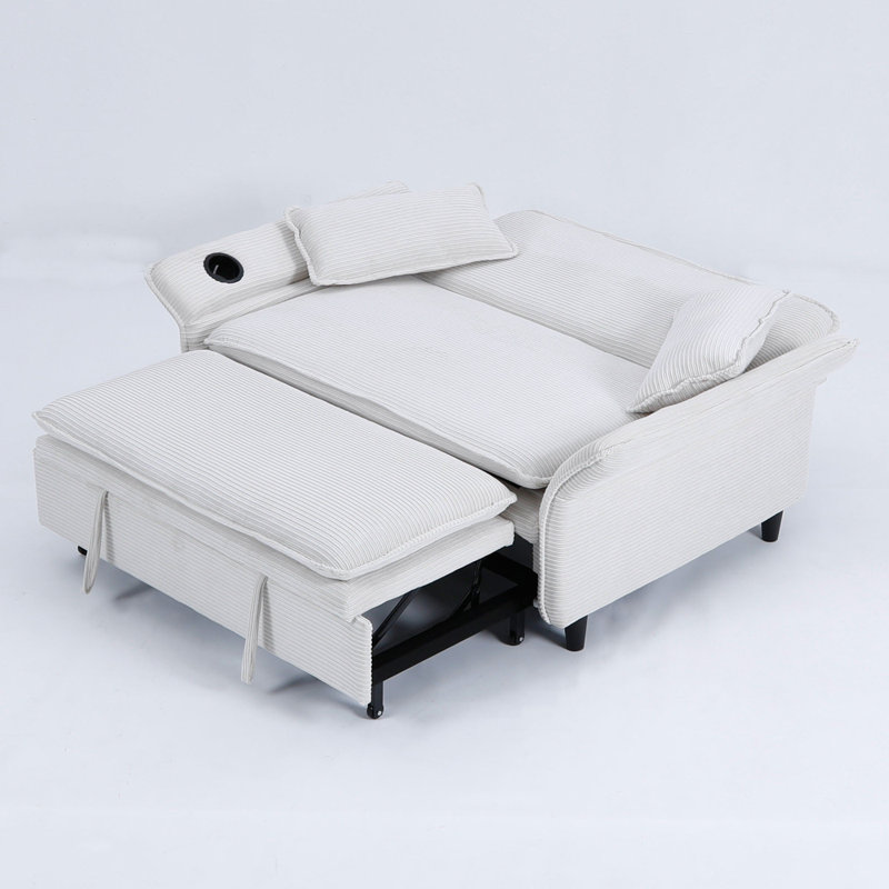 Canapé-lit multifonctionnel avec tissu rayé distinctif, Beige