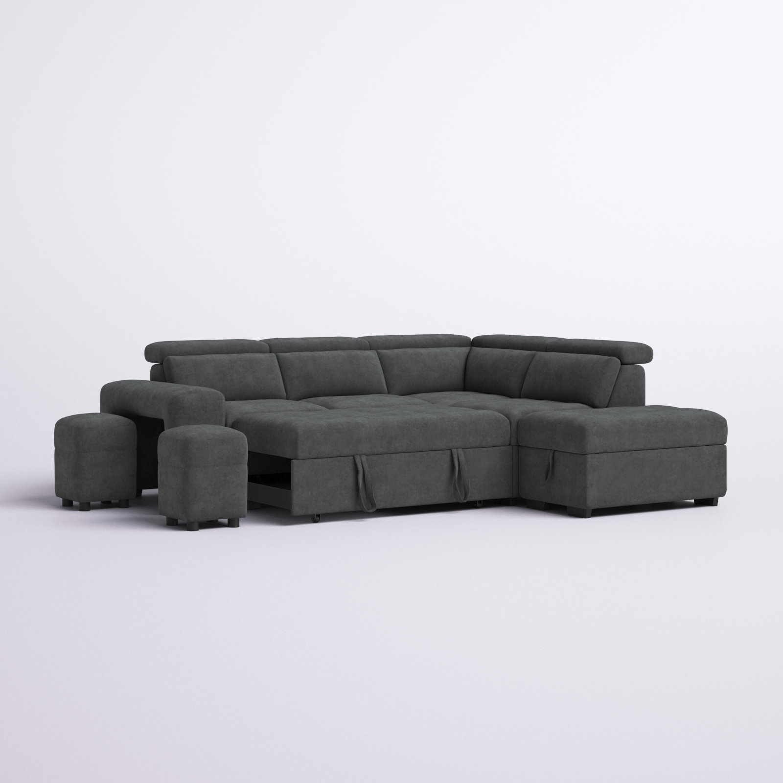Latitude Run® Phyle Dark Gray Sleeper Sectional Sofa with Storage ...