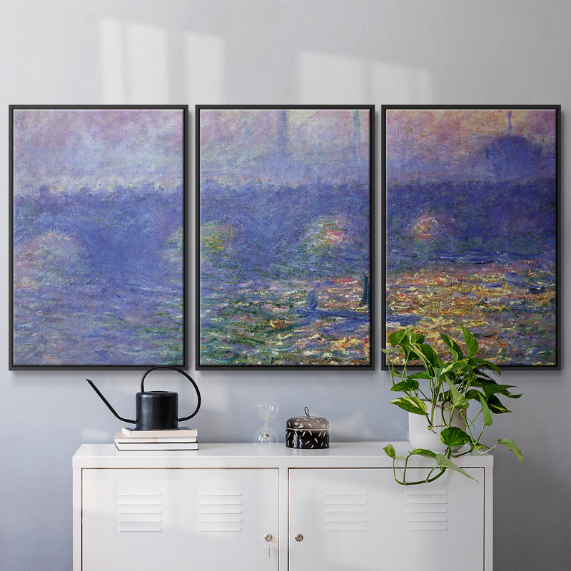 Waterloo Waterloo par Monet, 3 pièces, H 24 po x l 48 po x P 2 po, Noir