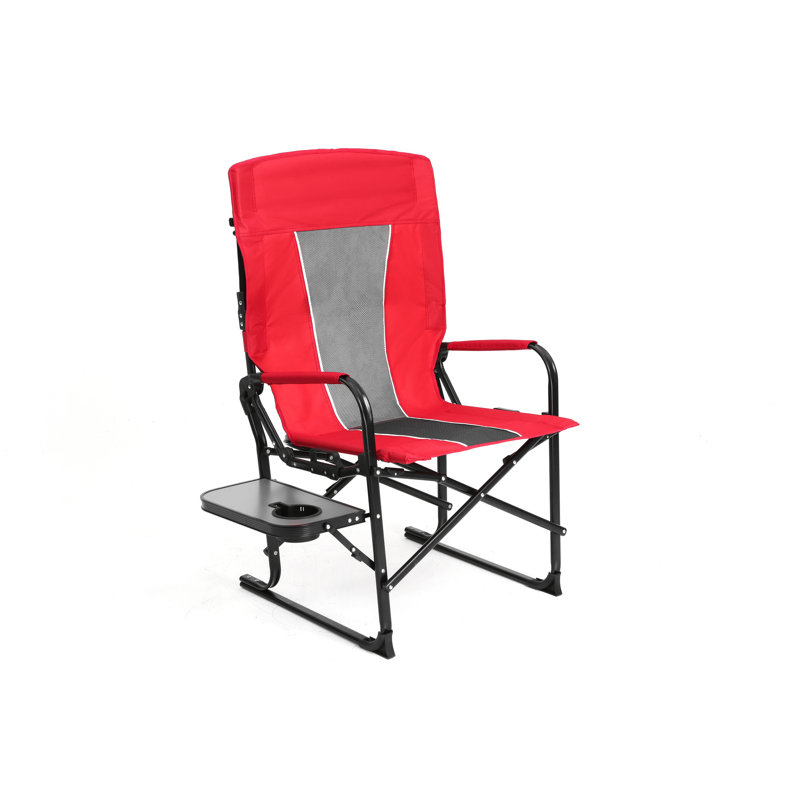 Red Lawn Camping Chair - Heavy Duty Portable Folding Directors With Side Table For Picnic Oversized Patio, Red