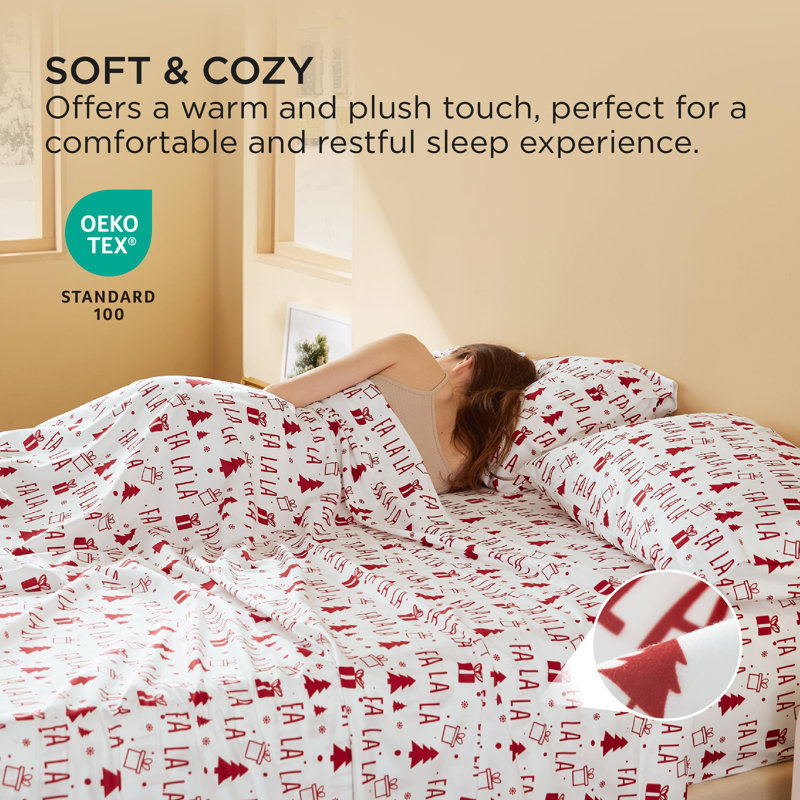 Draps de flanelle Holiday Vibe for Your Home, Ensemble de drap pour lit simple avec un drap-hous, Rouge