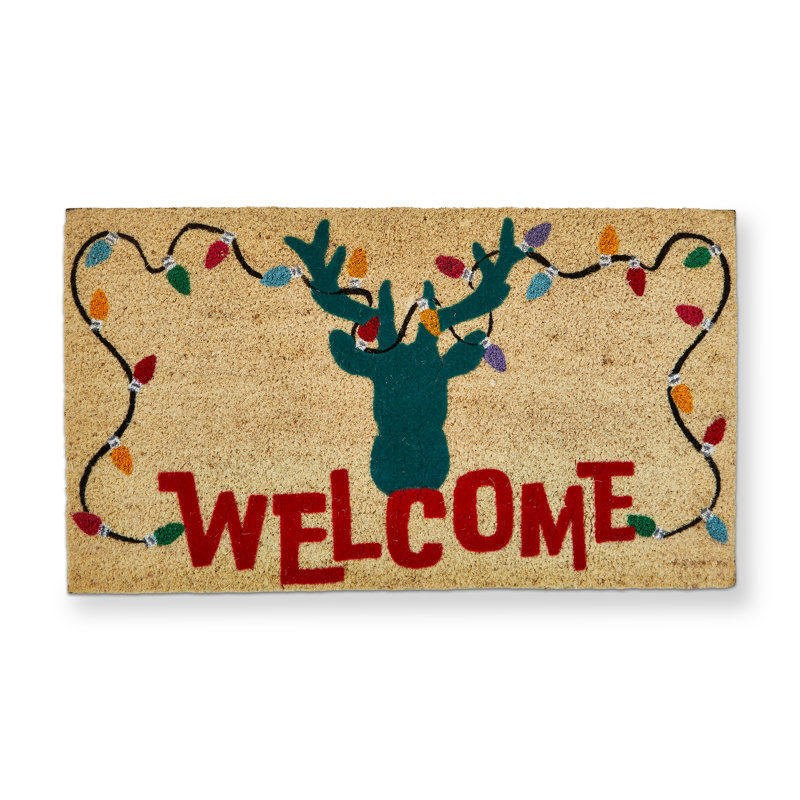 Tapis de porte intérieur en flocons de cerf antidérapant beige pour Noël