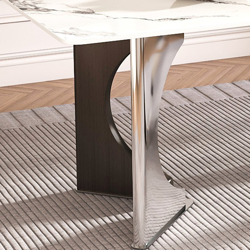 Table rectangulaire en marbre de 71 po pour 6 à 8 personnes, base en acier inoxydable, luxe moderne attrayant pour toute cuisine et salle à manger