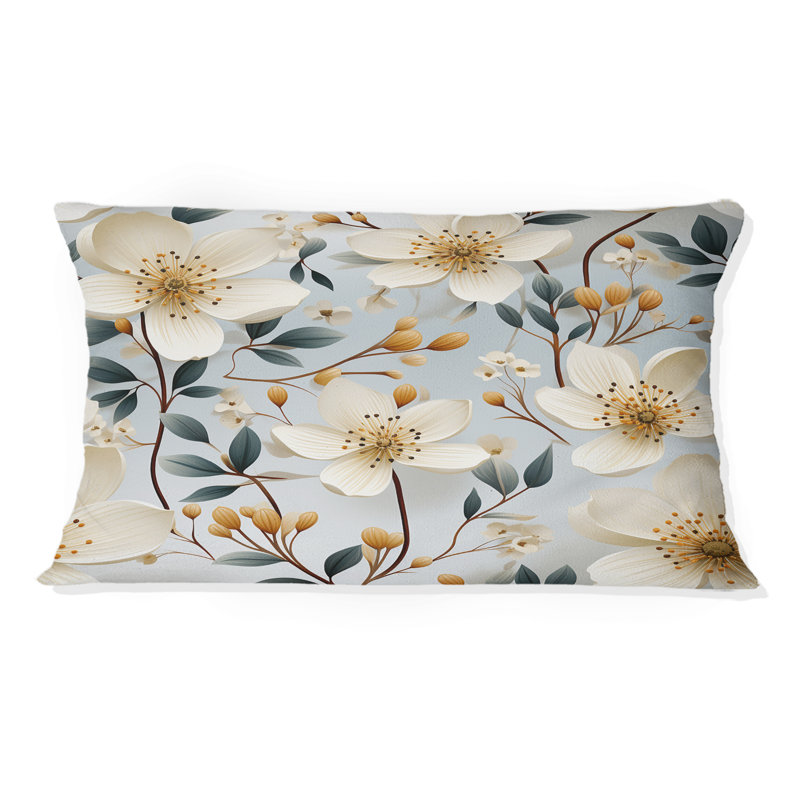 Ivory Coastal Elegance Floral Pattern III - Floral Printed Pillow