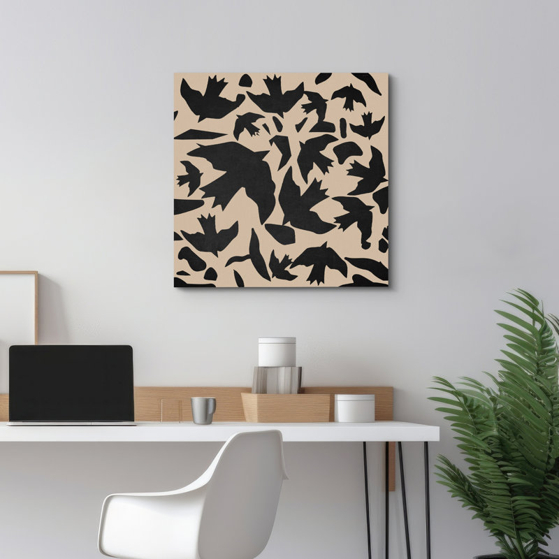 Oiseaux noirs et brun clair, H 12 po x l 12 po, Toile tendue