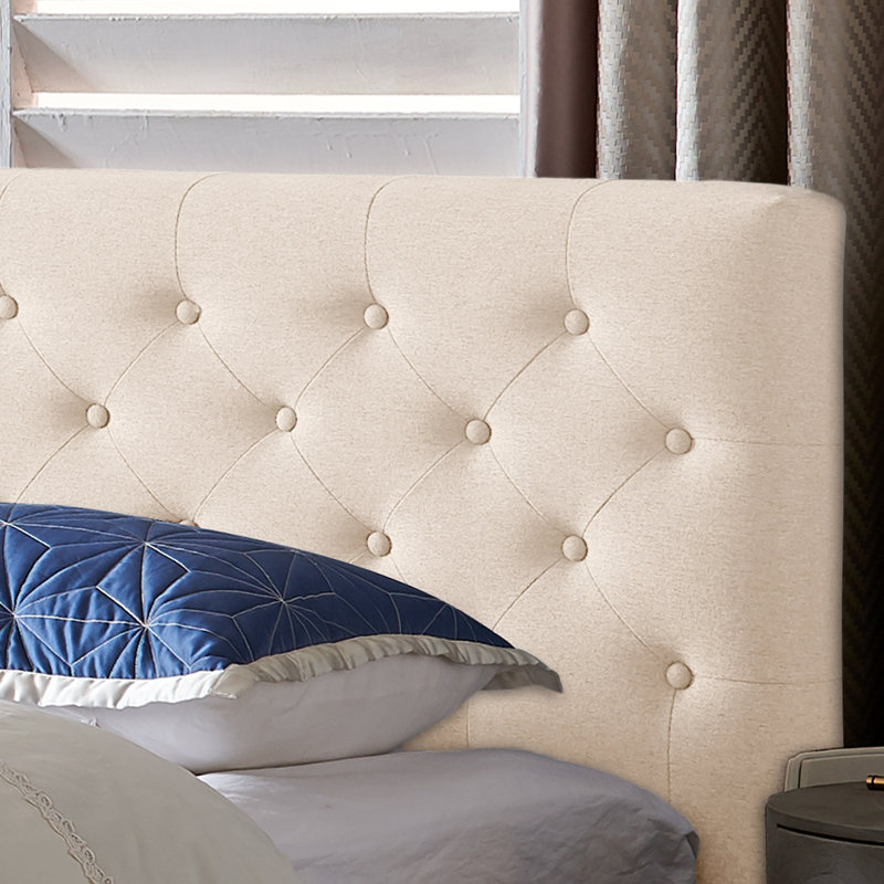 Cholet Tufted Upholstered Low Profile Platform Bed, Beige, King