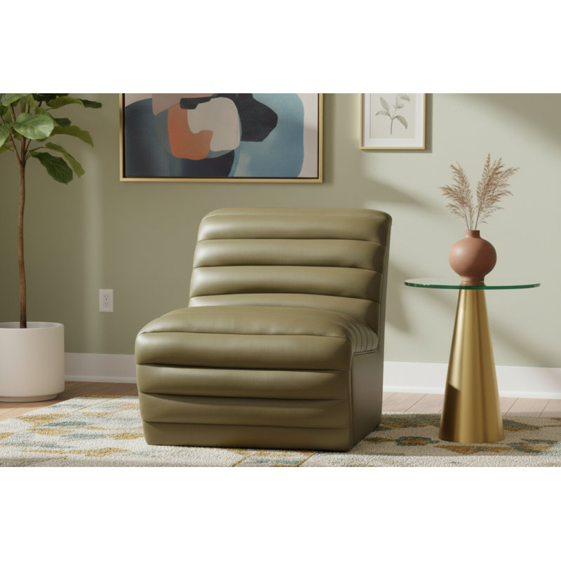 Fauteuil d'appoint en cuir Vega, Cuir olive végétalien