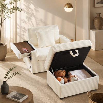 Canapé confortable moelleux en velours côtelé, espace de rangement pour une grande chaise simple, méridienne super moelleuse avec repose-pieds et table, convient pour une chambre de repos, un appartement