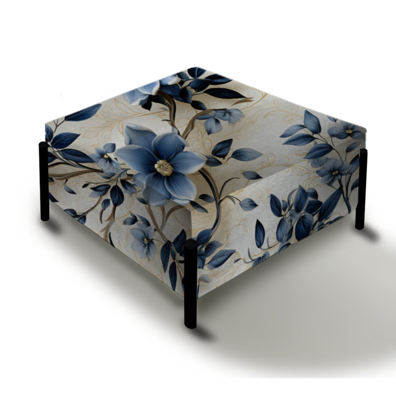 Grand repose-pieds carré cobalt en filigrane de style victorien I
