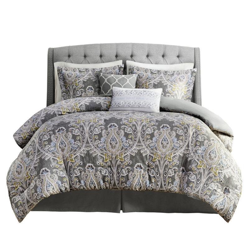 Édredon 100% coton gris très grand avec 6 pièces pour un lit relaxant, Très grand lit