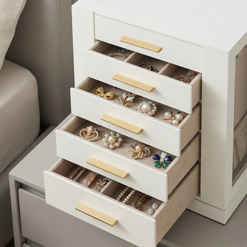 Jewelry Storage Case With 5 Drawers, Cloud White