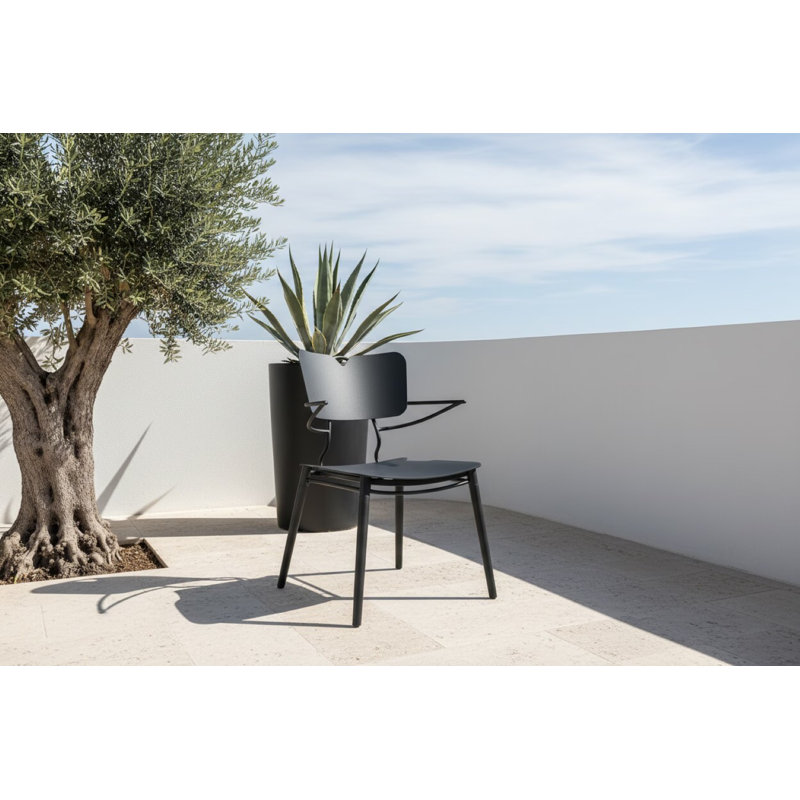 Chaise de salle à manger d'extérieur noire en aluminium Holland, Noir