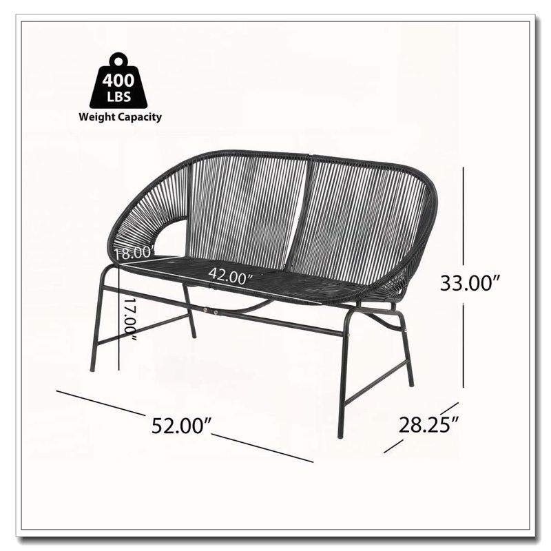 OUTDOOR PATIO WICKER LOVE SEAT, Black