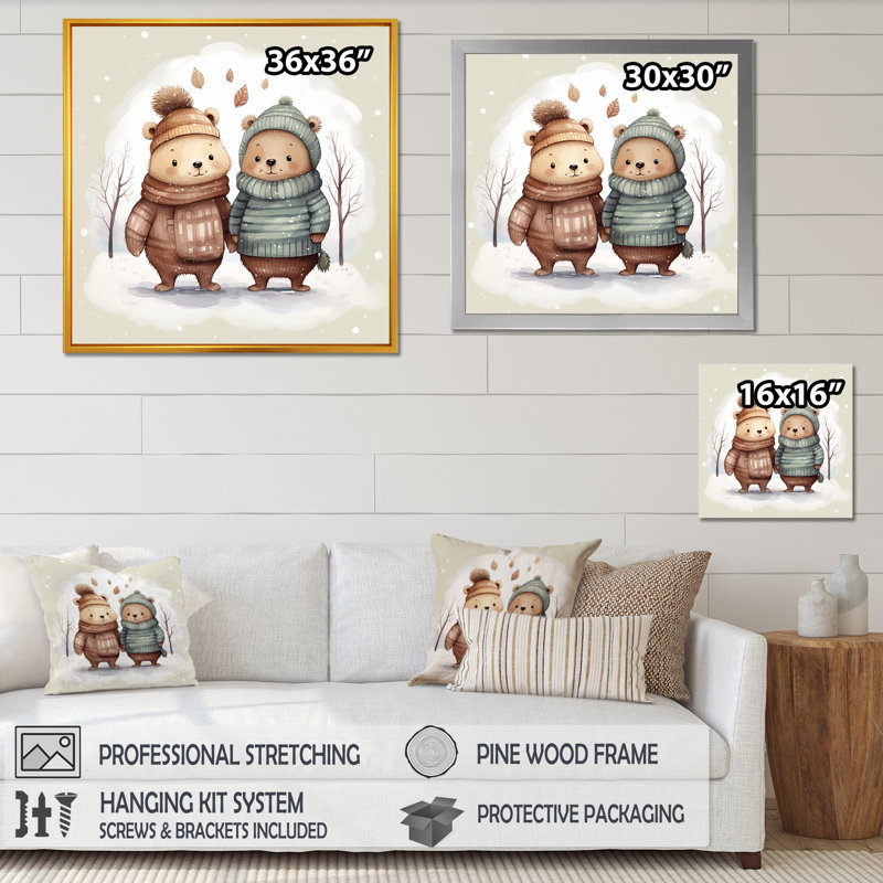 Charmant ours en peluche, ours d'hiver IV - art mural de l'ours en peluche, Cadre flottant noir, H 16 po x l 16 po x P 1 po