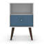 Table de chevet 1 tiroir Mid-Century moderne bleu turquoise et blanc Liberty-25770977