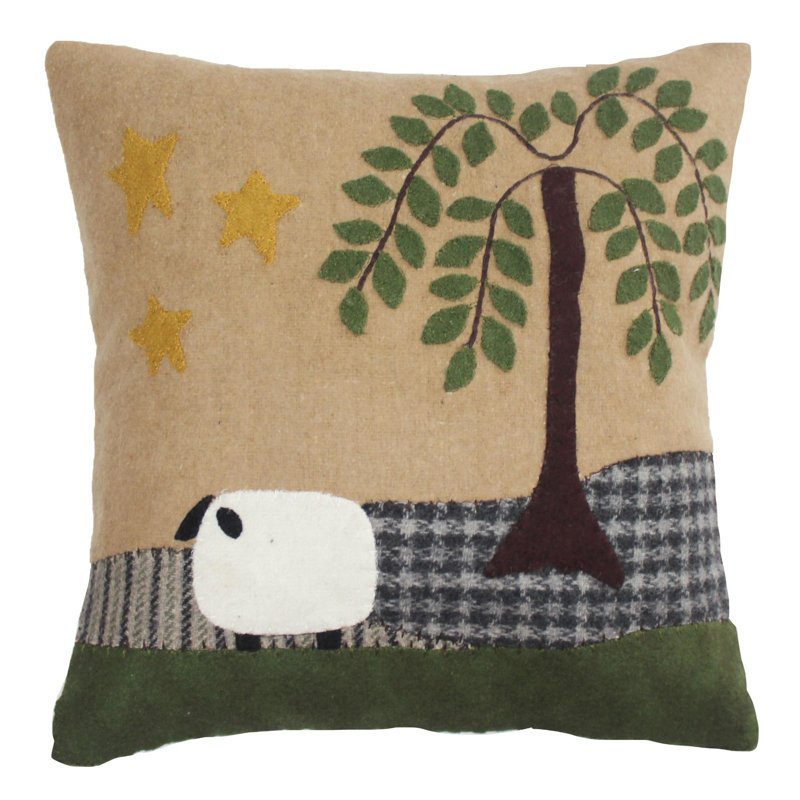 Sheep and Willow Beige Wool Felt 14x14 Throw Pillow