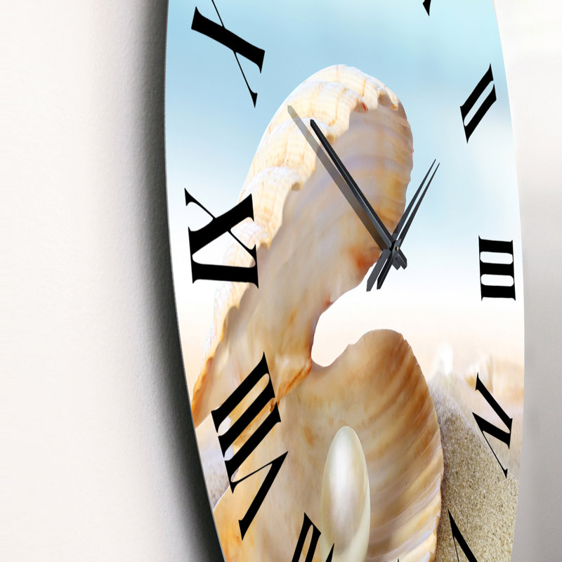 Coquille avec une perle - horloge murale nautique et côtière, Moyen
