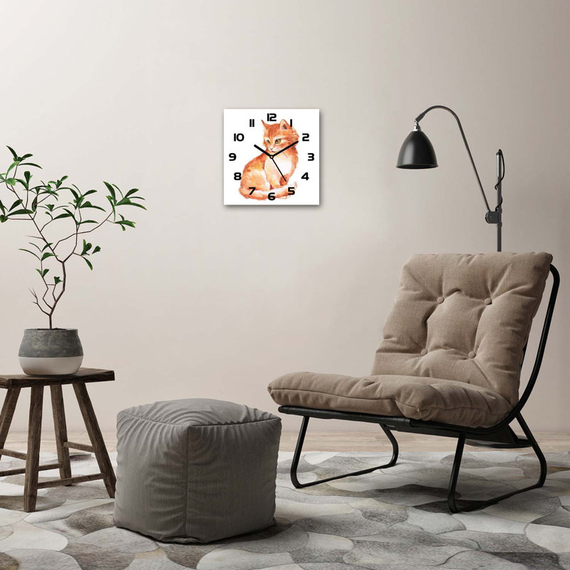 Glass Wall Clock, Black/Orange/White