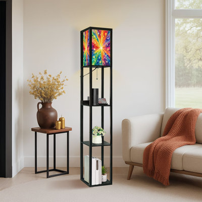 Dimmable LED Standing Floor Lamp Colorful Starburst Radiant Rainbow Rays Twinkling Stars, MDF Frame Floor Lamp with Remote Control, 3 Color Light, for Living Room Bedroom