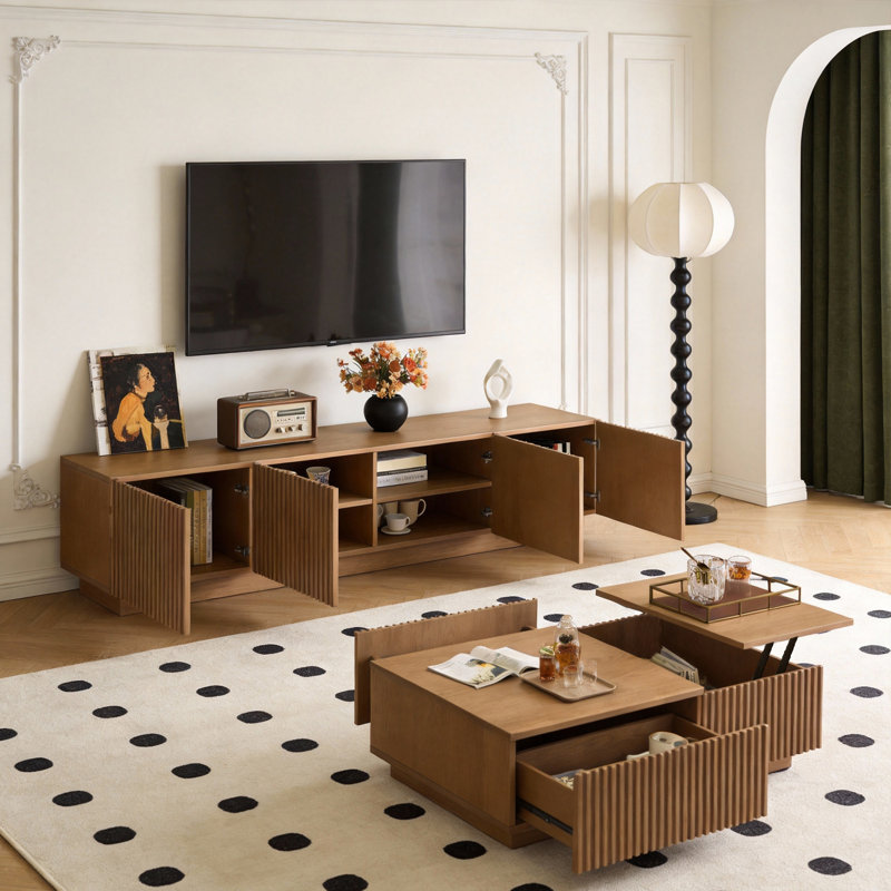 TV Media Unit with Cable Management, 220cm Wide in Walnut Finish, Multi-Shelf Storage Design Fast Dispatch From UK Warehouse – Dispatched Within 2 Days