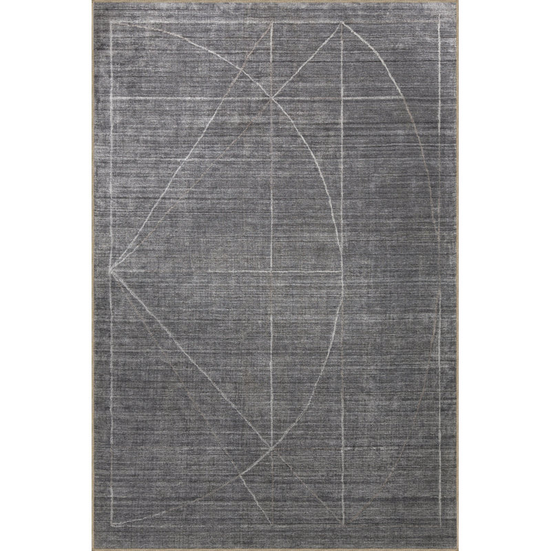 Tapis décoratif à motif géométrique à rayures et motif abstrait gris, Rectangle 4 pi 11,06 po x 7 pi 6,55 po