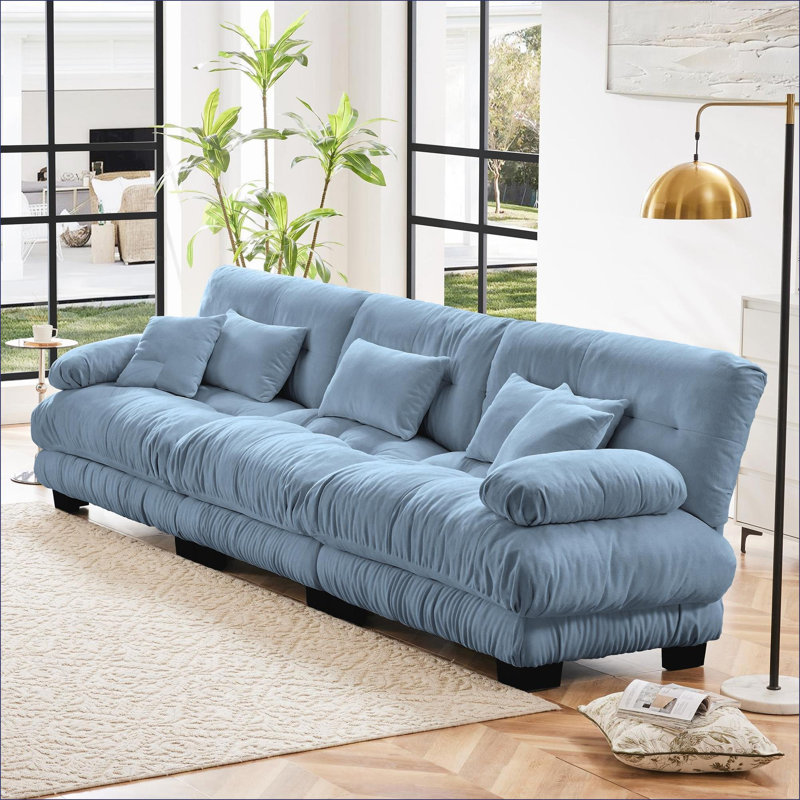 Cioffred Modern Chenille Upholstered Boneless Sofa, Light Coffee Chenille, 133.8''L x 36'' D x 35.4''H