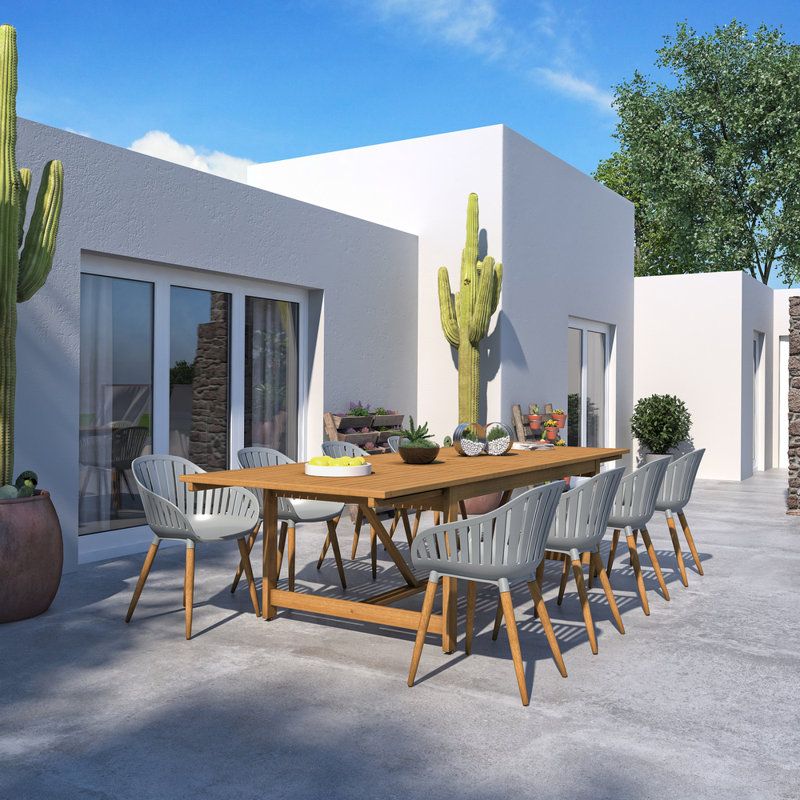 Audre Extendable Rectangular Eucalyptus Outdoor Dining Table
